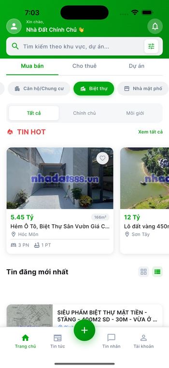Ảnh chụp màn hình NhaDat888 - Nhà Đất Chính Chủ 1