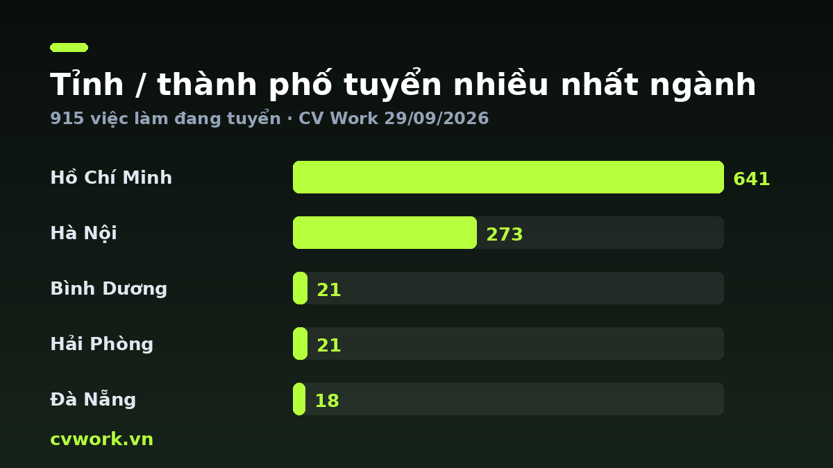 Biểu đồ tỉnh / thành phố tuyển nhiều nhất ngành Chăm sóc khách hàng — số liệu CV Work 29/09/2026
