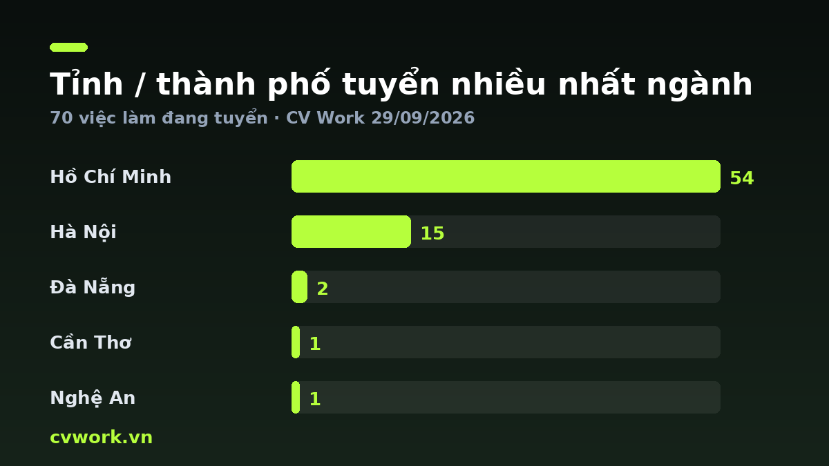 Biểu đồ tỉnh / thành phố tuyển nhiều nhất ngành Spa / Làm đẹp — số liệu CV Work 29/09/2026
