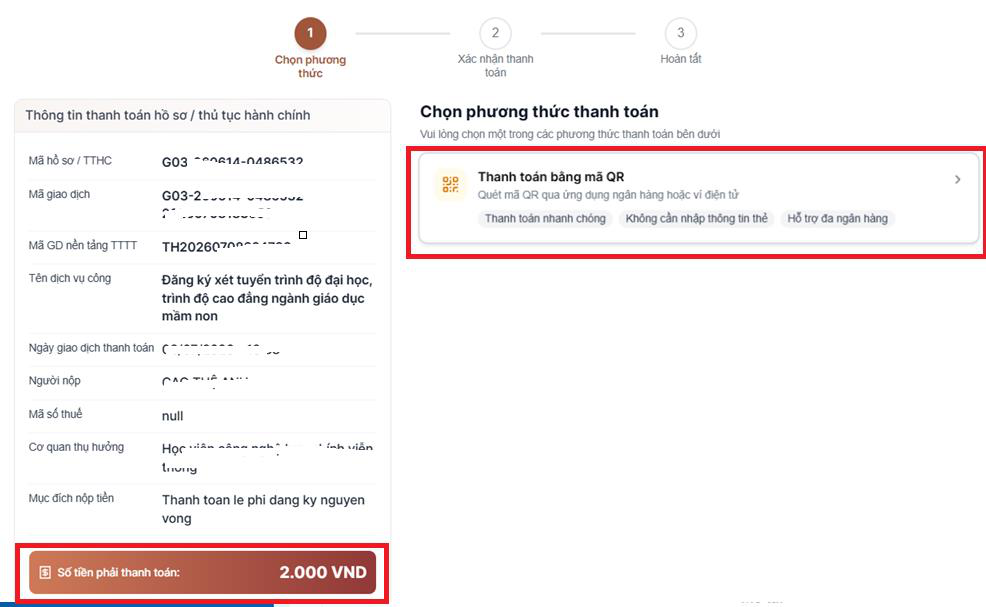 Minh hoạ bước 3: Chọn “Thanh toán bằng mã QR”