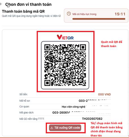 Minh hoạ bước 5: Quét hoặc tải mã QR để trả lệ phí